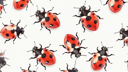 Wall Mural - Pattern with ladybugs on white background. Perfect for fabric and printing.