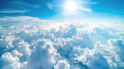 Wall Mural - Blue sky with white cumulus clouds background ample space over the clouds