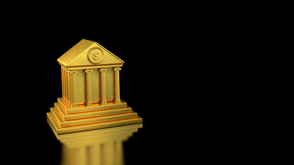 Wall Mural - Gold bank building on reflective black background 3d model illustration render
