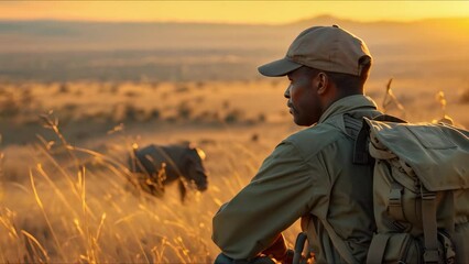 dedicated ranger protecting endangered species in the african wilderness. concept wildlife conservat