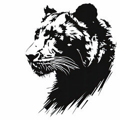 A black and white drawing of a tiger 's head