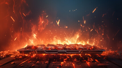 Wall Mural - Grill with Lava and Flames in the Background