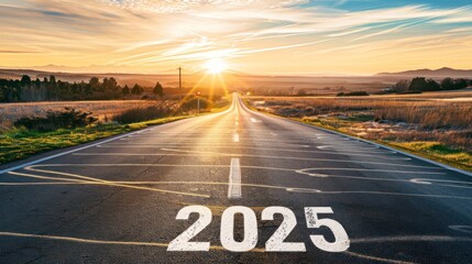 Poster - Asphalt Road Leading to 2025 at Sunrise