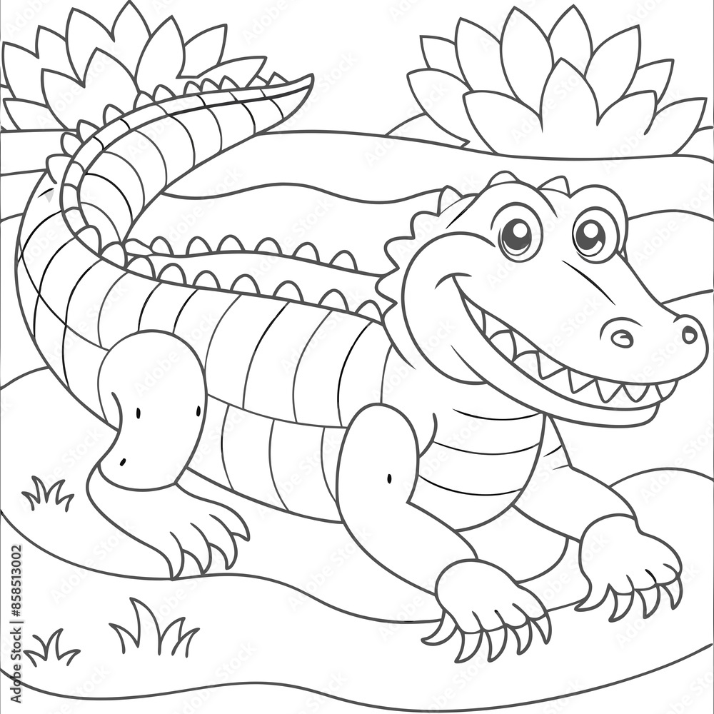 Cute Alligator Coloring Page - Fun and Educational for Kids Stock ...