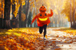 © Slepitssskaya - Character dressed as a pumpkin runs down the street with a marathon. Generative AI