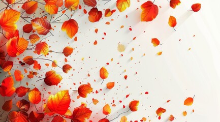 Wall Mural - Falling Autumn Leaves Against White Background