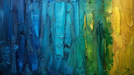Wall Mural - Abstract oil painting with blue, green, and yellow stripes