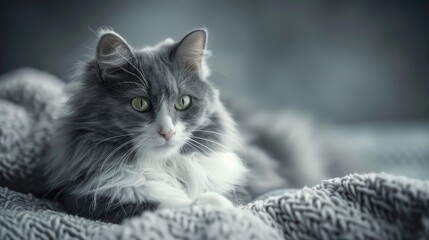 Canvas Print - Beautiful fluffy gray and white cat portrait