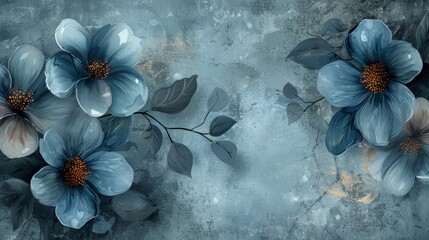 Wall Mural - Blue and gray floral design