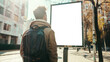 © suriya - Man looking at billboard, Public advertisement board space as empty blank mockup signboard, transparent background
