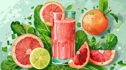 Fresh grapefruit smoothie illustration