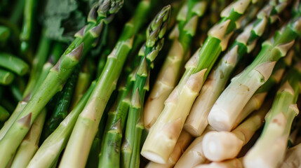 Wall Mural - A bunch of green asparagus with a few white ones