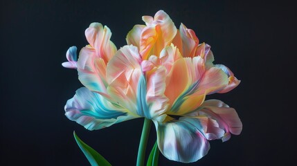 Sticker - Isolated parrot tulip in vibrant pastel colors against dark backdrop