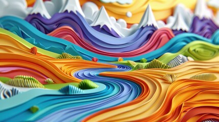 Wall Mural - Background of paper cut and craft design of clouds and rainbow, retro style background.