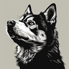 Canvas Print - A black and white drawing of a siberian husky dog