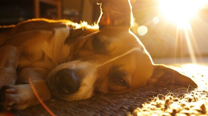 A dog is lying in the sunlight