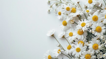 Wall Mural - Close up chamomile flowers with white background and space for text