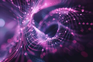 Sticker - Futuristic abstract image featuring glowing purple lights and dynamic grid patterns, creating a vibrant, high-tech atmosphere.