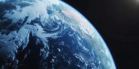 cinematic shot of planet earth globe clouds and space background.