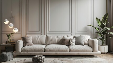 Canvas Print - Modern Living Room with White Sofa and Elegant Decor