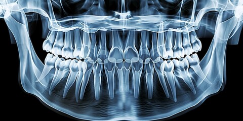Wall Mural - high-resolution dental x-ray image highlighting human teeth structure