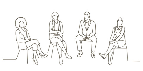 Sticker - Four people is wearing suits are sitting on chairs