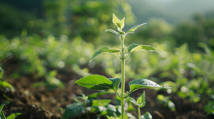 Wall Mural - Amidst the beauty of the countryside, a young plant can be seen growing in a field. ai generative