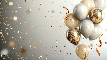 Poster - legant birthday background with gold and silver balloons