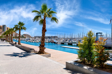 Wall Mural - Harbor with promenade and view to the boats in Alicante, Spain