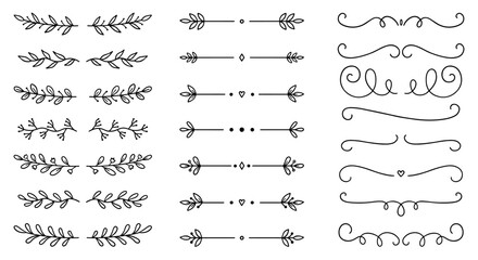 Wall Mural - laurel text dividers doodle set. wedding decorative elements with leaves. branches, divider ornament