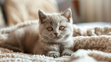 Poster - British Shorthair kitten on blanket in room Pet concept