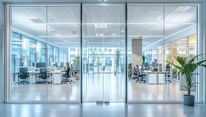 Canvas Print - Glass Doors Reveal Modern Office Interior