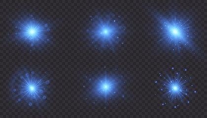 Fototapete - Bright set of abstract blue light effects PNG. Bright futuristic flashes of blue glow with reflections. Vector graphics for web design