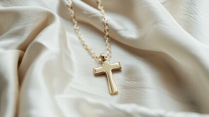 Wall Mural - Cross necklace on a white backdrop