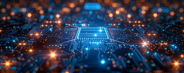 inner system of highly powerful technology with microchips representing futuristic technology