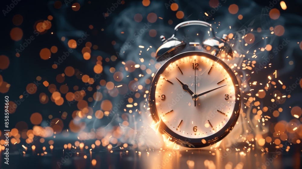 Burning clock on fire, symbolizing running after time, rush hour ...