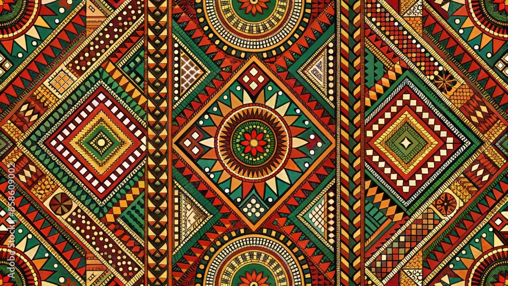 Vibrant african-inspired textile pattern with rich earth tones and ...