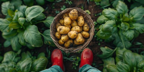 Wall Mural - Harvesting Potatoes in a Lush Garden