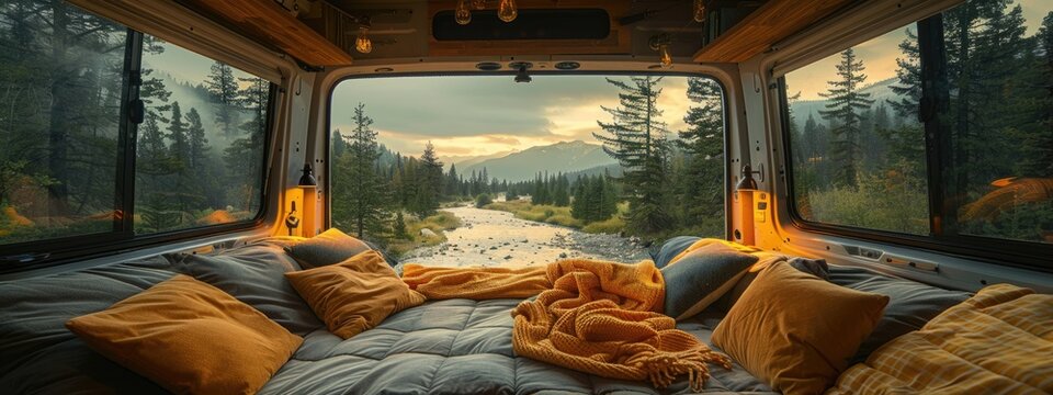 Van-dwelling vanlife, embracing freedom of life on road, exploring world from comfort of a cozy van, experiencing adventure, nature, and community while living a minimalist and sustainable lifestyle.