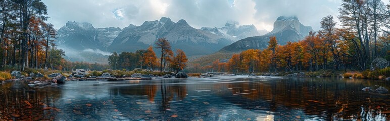 Serene Autumn Landscape with Majestic Mountains