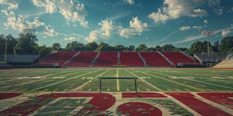 Sticker - Football Stadium with Empty Bleachers and a Cloudy Sky