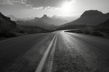 Wall Mural - Desolate road and mountains at dawn