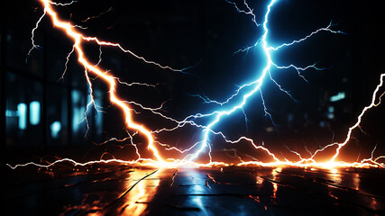 Wall Mural - design an abstract background featuring intense electric light streaks resembling lightning bolts, w