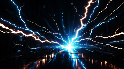 Wall Mural - design an abstract background featuring intense electric light streaks resembling lightning bolts, w