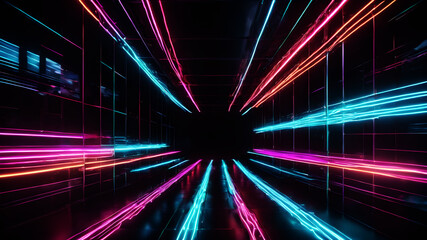 Wall Mural - create an abstract image with dynamic neon light streaks in vibrant colors, weaving and intersecting