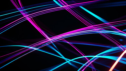 Canvas Print - Create an abstract image with dynamic neon light streaks in vibrant colors, weaving and intersecting against a dark background