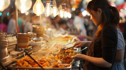 Canvas Print - A blur of excitement and hunger as attendees eagerly explore the street food offerings.