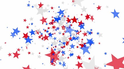 Wall Mural - Red, white, and blue stars floating out from center on white background for USA celebrations like 4th of July, Memorial Day, Veteran's Day, or other patriotic US American holidays.