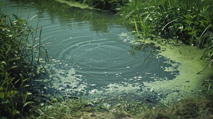 Wall Mural - A pond with green algae floating on the surface