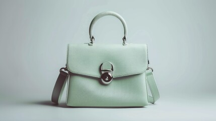 Fashionable light green handbag against white background